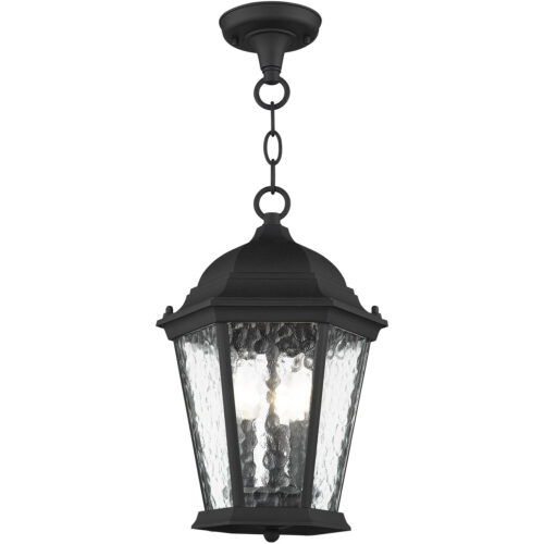 3 Light Textured Black Chain Lantern Pendant Lighting Fixture with Clear Water Glass Shade-Lighting LumensLantern