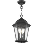 3 Light Textured Black Chain Lantern Pendant Lighting Fixture with Clear Water Glass Shade-Lighting LumensLantern