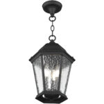 3 Light Textured Black Chain Lantern Pendant Lighting Fixture with Clear Water Glass Shade-Lighting LumensLantern