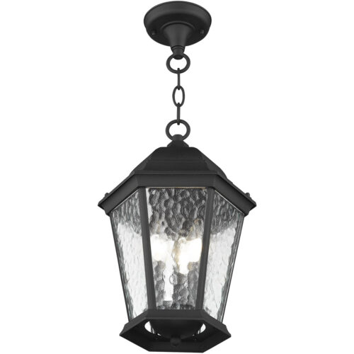 3 Light Textured Black Chain Lantern Pendant Lighting Fixture with Clear Water Glass Shade-Lighting LumensLantern