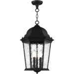 3 Light Textured Black Chain Lantern Pendant Lighting Fixture with Clear Water Glass Shade-Lighting LumensLantern