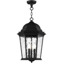 3 Light Textured Black Chain Lantern Pendant Lighting Fixture with Clear Water Glass Shade-Lighting LumensLantern