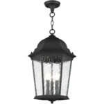 3 Light Textured Black Chain Lantern Pendant Lighting Fixture with Clear Water Glass Shade-Lighting LumensLantern