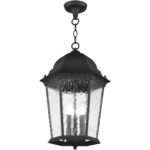 3 Light Textured Black Chain Lantern Pendant Lighting Fixture with Clear Water Glass Shade-Lighting LumensLantern