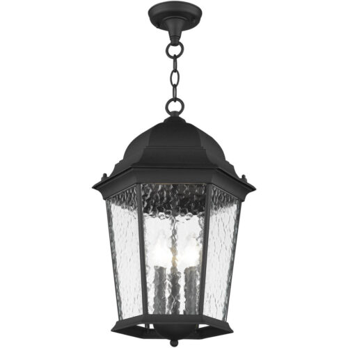 3 Light Textured Black Chain Lantern Pendant Lighting Fixture with Clear Water Glass Shade-Lighting LumensLantern