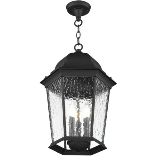 3 Light Textured Black Chain Lantern Pendant Lighting Fixture with Clear Water Glass Shade-Lighting LumensLantern