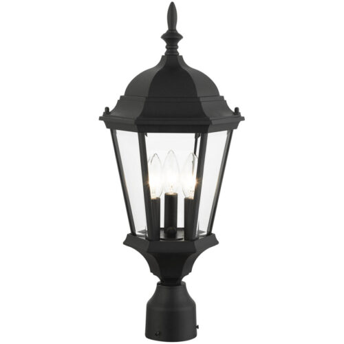 7563-14 3 Light Textured Black Outdoor Post Top Lantern-Lighting LumensLantern