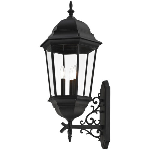 7566-14 3 Light Textured Black Outdoor Wall Lantern-Lighting LumensLantern