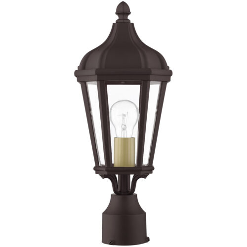 1 Light Bronze Outdoor Post Top Lantern with Clear Glass Shade-Lighting LumensLantern