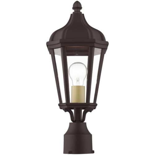 1 Light Bronze Outdoor Post Top Lantern with Clear Glass Shade-Lighting LumensLantern