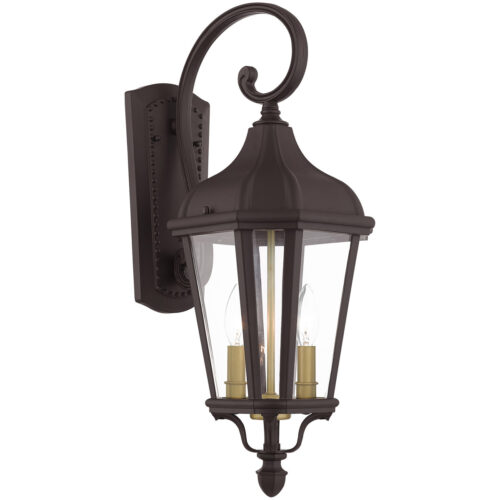 9 inch 2 Light Bronze Outdoor Wall Lantern with Clear Glass Shade-Lighting LumensLantern