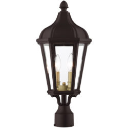 2 Light Bronze Outdoor Post Top Lantern with Clear Glass Shade-Lighting LumensLantern