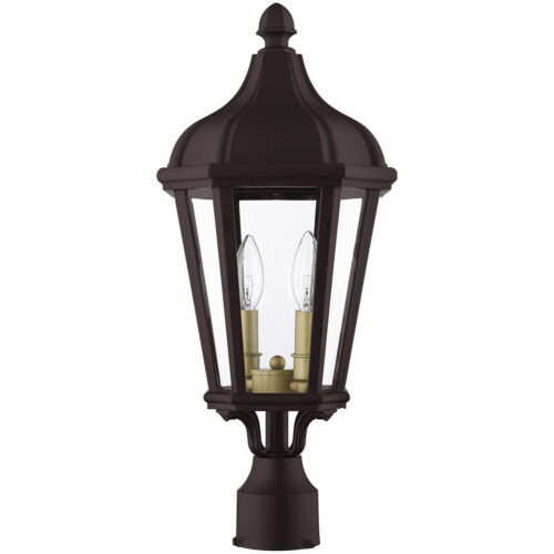 2 Light Bronze Outdoor Post Top Lantern with Clear Glass Shade-Lighting LumensLantern