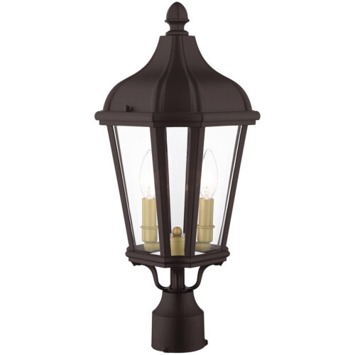 2 Light Bronze Outdoor Post Top Lantern with Clear Glass Shade-Lighting LumensLantern