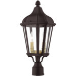 2 Light Bronze Outdoor Post Top Lantern with Clear Glass Shade-Lighting LumensLantern