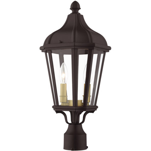 2 Light Bronze Outdoor Post Top Lantern with Clear Glass Shade-Lighting LumensLantern