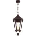 2 Light Bronze Outdoor Pendant Lantern with Clear Glass Shade-Lighting LumensLantern