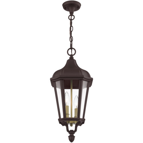 2 Light Bronze Outdoor Pendant Lantern with Clear Glass Shade-Lighting LumensLantern