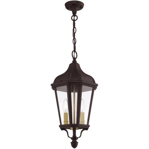 2 Light Bronze Outdoor Pendant Lantern with Clear Glass Shade-Lighting LumensLantern