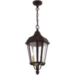 2 Light Bronze Outdoor Pendant Lantern with Clear Glass Shade-Lighting LumensLantern