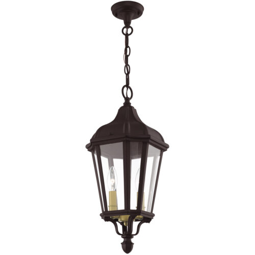 2 Light Bronze Outdoor Pendant Lantern with Clear Glass Shade-Lighting LumensLantern