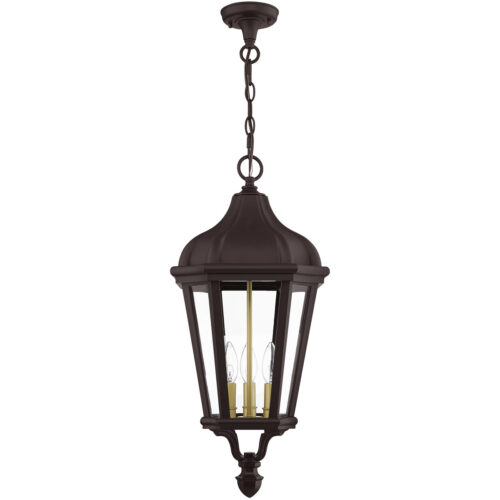 3 Light Bronze Outdoor Pendant Lantern with Clear Glass Shade-Lighting LumensLantern