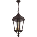 3 Light Bronze Outdoor Pendant Lantern with Clear Glass Shade-Lighting LumensLantern