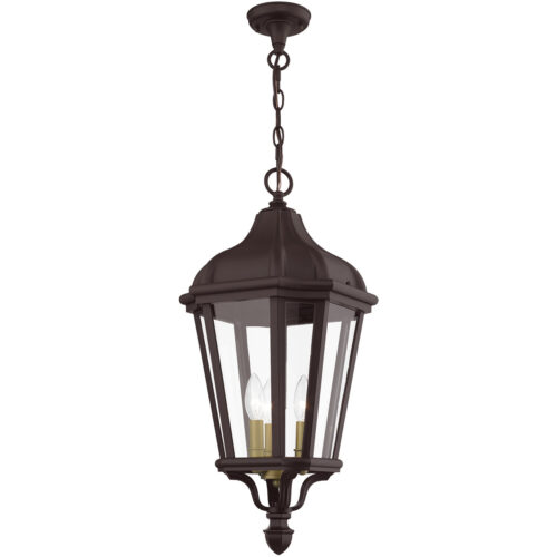 3 Light Bronze Outdoor Pendant Lantern with Clear Glass Shade-Lighting LumensLantern