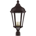 3 Light Bronze Outdoor Post Top Lantern with Clear Glass Shade-Lighting LumensLantern