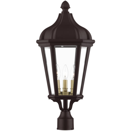 3 Light Bronze Outdoor Post Top Lantern with Clear Glass Shade-Lighting LumensLantern