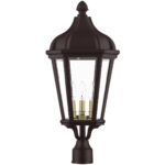 3 Light Bronze Outdoor Post Top Lantern with Clear Glass Shade-Lighting LumensLantern