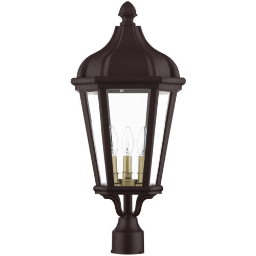 3 Light Bronze Outdoor Post Top Lantern with Clear Glass Shade-Lighting LumensLantern