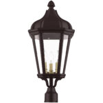 3 Light Bronze Outdoor Post Top Lantern with Clear Glass Shade-Lighting LumensLantern