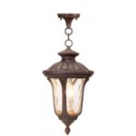 1 Light Imperial Bronze Chain Lantern Pendant Lighting Fixture with Amber Water Glass Shade-Lighting LumensLantern