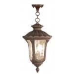 3 Light Imperial Bronze Chain Lantern Pendant Lighting Fixture with Amber Water Glass Shade-Lighting LumensLantern