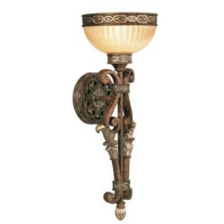 7.25 inch 1 Light Palacial Bronze with Gilded Accents Wall Sconce with Hand Crafted Gold Dusted Art Glass Shade-Lighting LumensWall Sconces