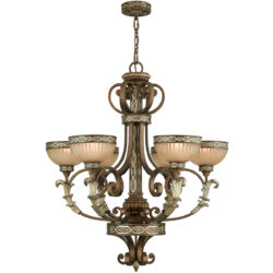 6 Light Palacial Bronze with Gilded Accents Chandelier with Hand Crafted Gold Dusted Art Glass Shade-Lighting LumensChandeliers