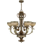 6 Light Palacial Bronze with Gilded Accents Chandelier with Hand Crafted Gold Dusted Art Glass Shade-Lighting LumensChandeliers