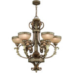 6 Light Palacial Bronze with Gilded Accents Chandelier with Hand Crafted Gold Dusted Art Glass Shade-Lighting LumensChandeliers