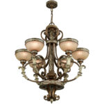 6 Light Palacial Bronze with Gilded Accents Chandelier with Hand Crafted Gold Dusted Art Glass Shade-Lighting LumensChandeliers