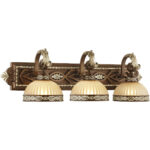 32.25 inch 3 Light Palacial Bronze with Gilded Accents Bathroom Vanity light fixture with Hand Crafted Gold Dusted Art Glass Shade-Lighting LumensBath/Vanity