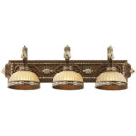 32.25 inch 3 Light Palacial Bronze with Gilded Accents Bathroom Vanity light fixture with Hand Crafted Gold Dusted Art Glass Shade-Lighting LumensBath/Vanity