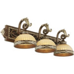 32.25 inch 3 Light Palacial Bronze with Gilded Accents Bathroom Vanity light fixture with Hand Crafted Gold Dusted Art Glass Shade-Lighting LumensBath/Vanity