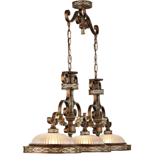 13 inch 3 Light Palacial Bronze with Gilded Accents Island with Hand Crafted Gold Dusted Art Glass Shade-Lighting LumensChandeliers