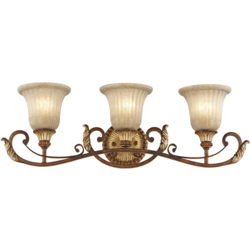 30 inch 3 Light Verona Bronze Bathroom vanity light fixture with Rustic Art Glass Shade-Lighting LumensBath/Vanity