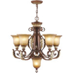 6 Light Verona Bronze Chandelier with Rustic Art Glass Shade-Lighting LumensChandeliers