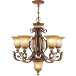 6 Light Verona Bronze Chandelier with Rustic Art Glass Shade-Lighting LumensChandeliers