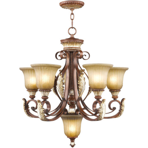 6 Light Verona Bronze Chandelier with Rustic Art Glass Shade-Lighting LumensChandeliers