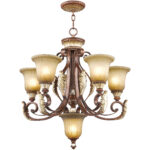 6 Light Verona Bronze Chandelier with Rustic Art Glass Shade-Lighting LumensChandeliers