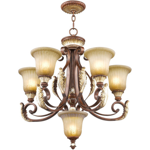 6 Light Verona Bronze Chandelier with Rustic Art Glass Shade-Lighting LumensChandeliers